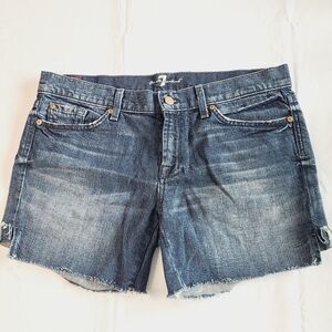 7 For All Mankind Women's Jean Shorts Blue Denim Distressed Size 29